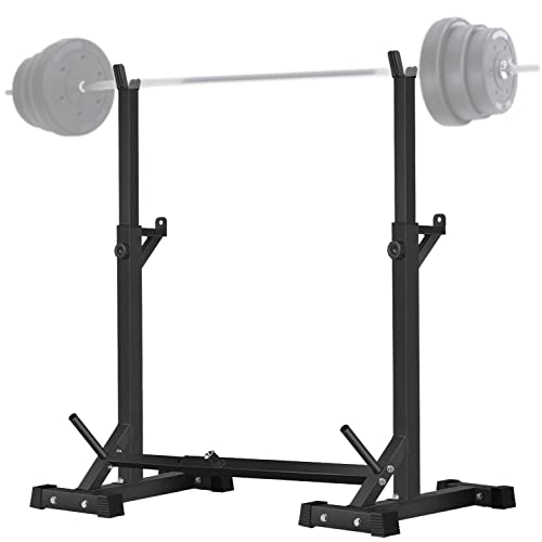 Black Adjustable Squat Rack Stand - Heavy Duty Barbell & Dumbbell Storage for Home Gym