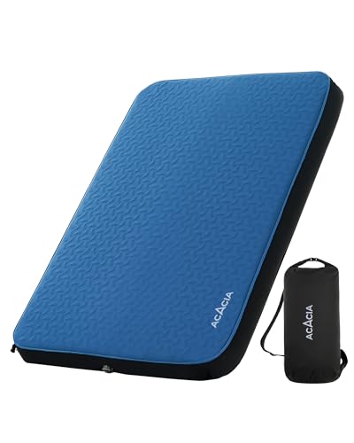 Blue Self-Inflating Sleeping Pad with Foam Support - 4 Inch Thick Camping Mattress, Portable Tent Bed