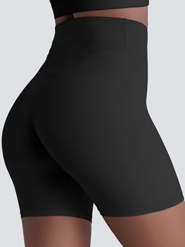 Sunzel Women's High Waist Crossover Butt Lifting Biker Shorts - 6" Inseam, Medium, Black