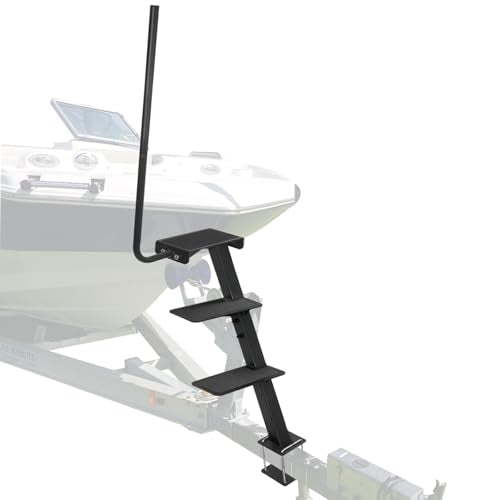OUTPRIZE Vertical Mount 3-Step Boat Trailer Step with Handrail – Heavy Duty, Rust-Resistant