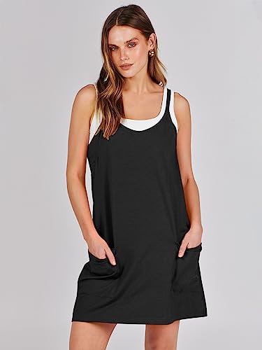 Caracilia Women's Athletic Tennis Dress with Built-in Shorts and Pockets - X-Small Black