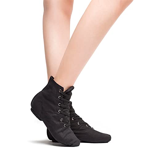 Women's Jazz Dance Boots Lace Up High Top Character Shoes - Black Suede, 10