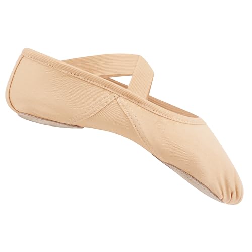 Stelle Women’s Stretch Canvas Ballet Shoes with Sand Color - Dance Slippers
