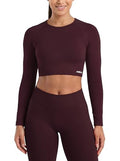 AUROLA Women's Seamless Long Sleeve Crop Top Workout Shirt - Medium Black Cherry