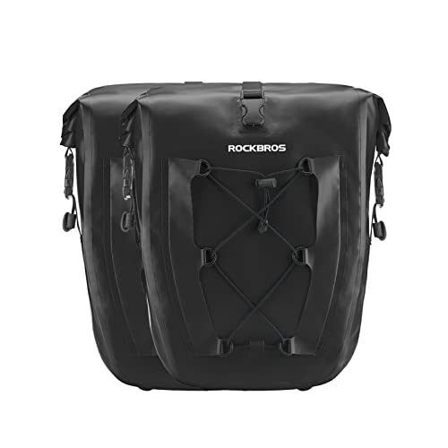 Black ROCKBROS Waterproof Bike Panniers 30L Capacity 2 Pack for Cycling & Touring