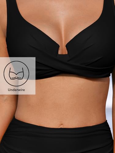 CUPSHE Women's High Waist Bikini Set with Underwire - Black, Large