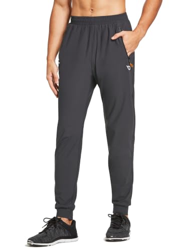 Men's Running Pants Lightweight Joggers with Zipper Pockets - Classic Dark Grey, Large
