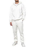 Men's Tracksuits Long Sleeve Casual Sweatsuits Quarter Zip Hoodie with Track Pants - XX-Large White
