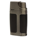 Refillable Double Jet Flame Cigar Lighter with 9mm Punch & Adjustable Flame - Black with Gunmetal