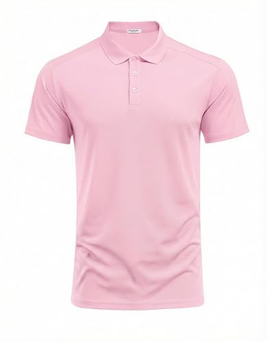 PINSPARK Men's Short Sleeve Golf Polo Shirt - Large Dark Pink Slim Fit Quick Dry