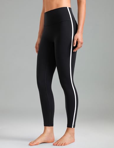 High Waist Yoga Leggings with Contrast Trim - Black, Large, 25" Inseam