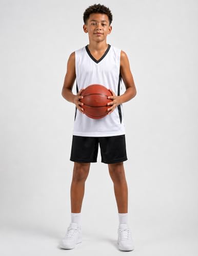 Youth Boys Reversible Basketball Jerseys Set - Large Black White 10 Pack
