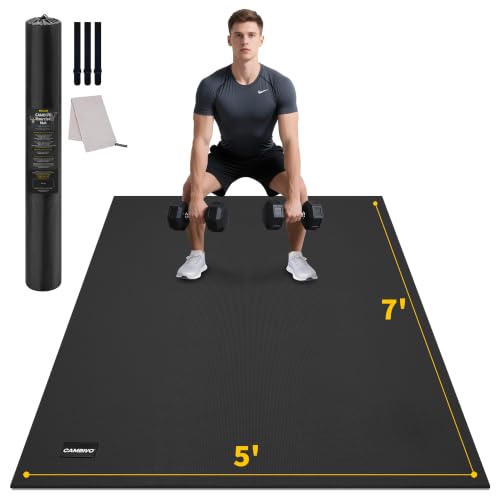 CAMBIVO 7'x5' Exercise Mat for Home Gym, Black, 7mm Thick
