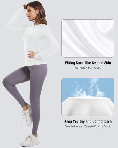 Women's Long Sleeve Compression Shirt Sun Protection Workout Underscrubs - Small, 2 Pack Black & White