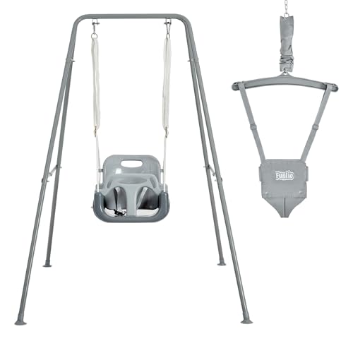 FUNLIO 2-in-1 Baby Jumper and Swing Set with Stand - Grey, Foldable & Safe