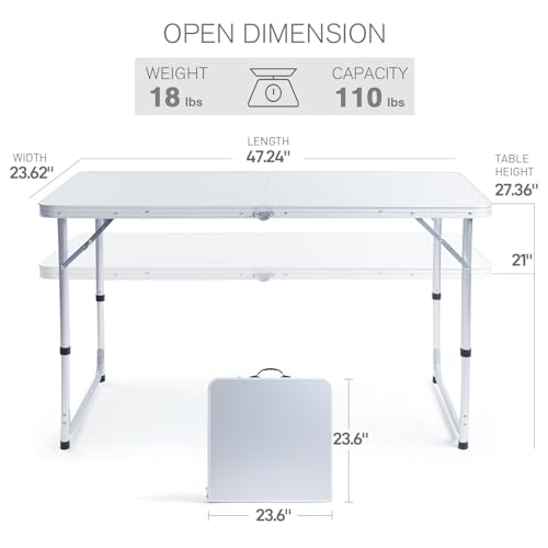 Ever Advanced 4ft Folding Camping Table with Storage - Silver, Aluminum Desktop & Adjustable Legs