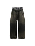 Large Dark Grey Double Waist Washed Baggy Sweatpants - Loose Wide Leg Casual Pants with Pockets