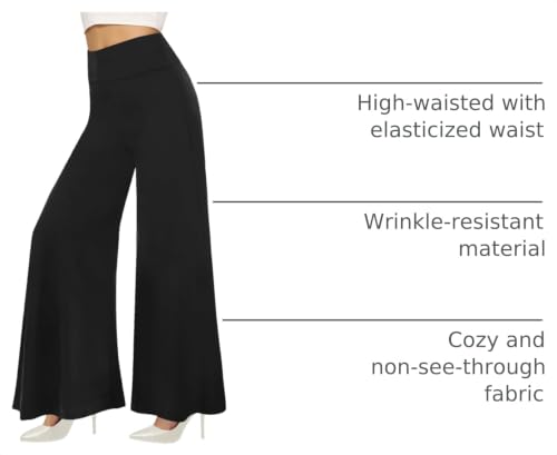 Wide Leg Palazzo Pants for Women No Pockets 3X-Large Plus Long Black - Soft, Stretchy Trousers