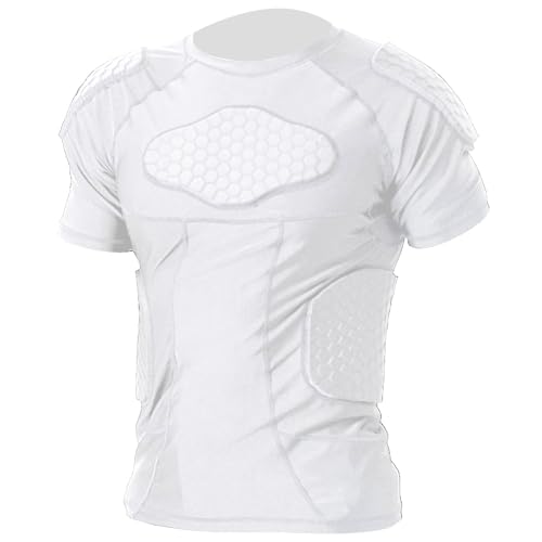 Mens White Padded Compression Football Shirt Impact Ribs Chest Protector Small