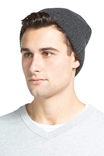 Men's Charcoal Cashmere Ribbed Cuffed Hat - Ultra Plush One Size