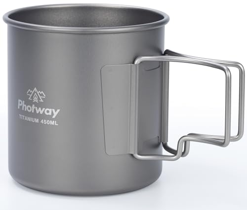 450ml Titanium Camping Mug - Ultralight Backpacking Cup with Foldable Handle