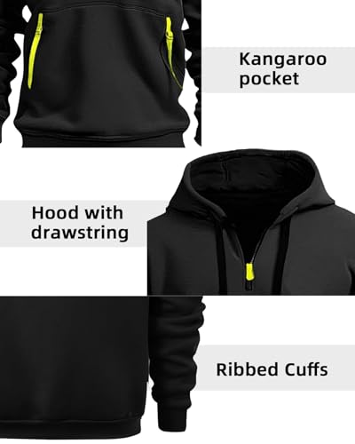 Men's Tactical Hoodies Quater Zip Sweatshirt Black XL - Casual Workout Pullover