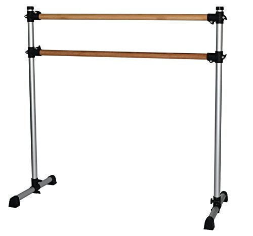 Portable Double Wood Ballet Barre 4 Ft with Adjustable Height & Carry Bag