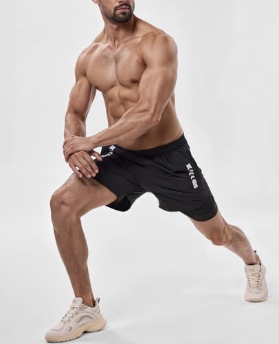 Men's 2-in-1 Running Shorts 5 Inch Gym Athletic Workout Shorts with Liner, Quick Dry, Zipper Pockets, 3-Pack - Black, Dark Grey, Light Grey