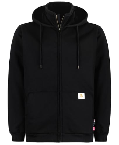 BOCOMAL Men's Heavyweight 14oz Zipper Hoodie Mock-Neck Fleece Jacket - Large Black