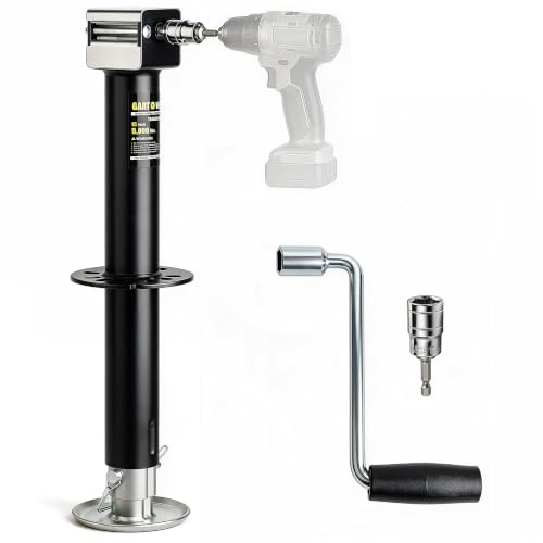 GARTOWEE 5000lbs A-Frame Trailer Jack with Cordless Drill Compatibility, 15-Inch Lift & Adjustable Drop Leg for Trailers, RVs & Boats
