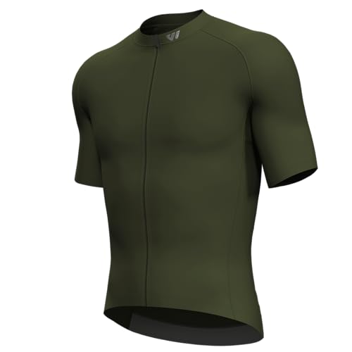Men's Short Sleeve Cycling Jersey - Large Olive Green, Full Zipper, Breathable Quick Dry Bike Shirt with Pockets