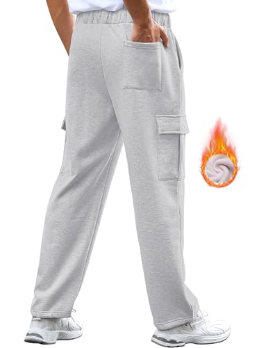 Men's Fleece Cargo Sweatpants Loose Fit Cotton Joggers with 5 Pockets