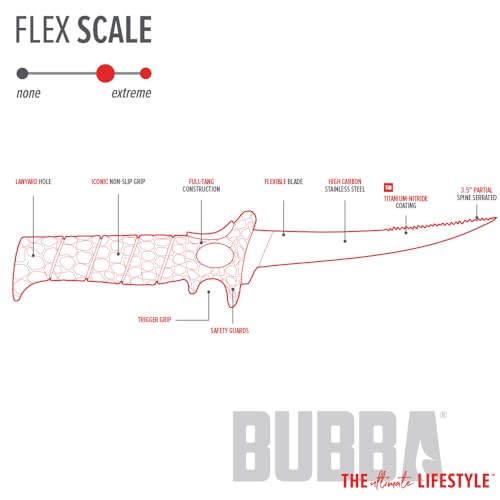 BUBBA 7-Inch Tapered Flex Fillet Knife with Non-Slip Grip | Corrosion-Resistant Stainless Steel for Fishing & Outdoors