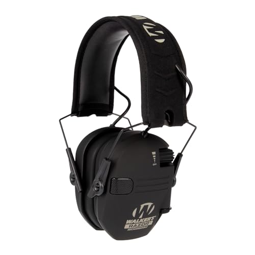 WALKER'S Razor Rechargeable Electronic Muff - HD Speakers 21dB NRR Compact Collapsible Hunting Shooting Hearing Protection Earmuffs, USB Charging Cable Included, Black