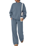 Women's Mock Neck Sweat Sets - 2 Piece Fall Outfits, Medium / Grey Blue