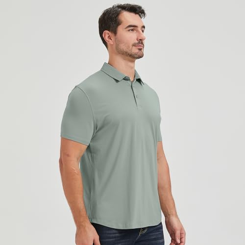 Men's Ultra Soft Bamboo Viscose Polo Shirt - Curved Hem, 3-Pack, Large, Black/Pacific Blue/Sage
