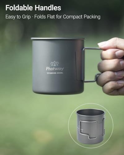 450ml Titanium Camping Mug - Ultralight Backpacking Cup with Foldable Handle