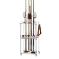 Clear Pool Cue Rack with Casters for 10 Cues & 16 Balls - Portable Billiard Stand