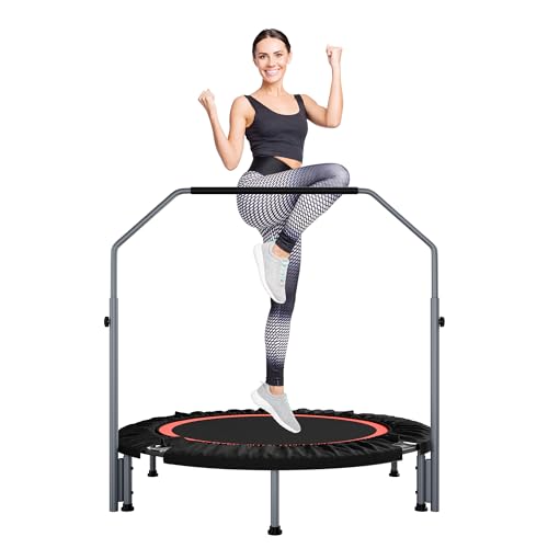 ALTLER 48 Inch Foldable Mini Fitness Rebounder with Adjustable Handle for Indoor Cardio Workout