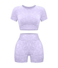 Women’s Acid Wash Workout Sets - Purple Medium, Crop Top & Running Shorts