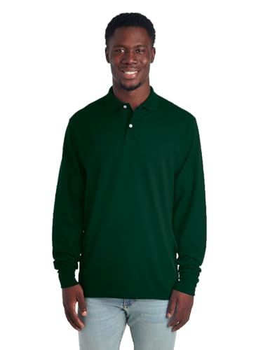Jerzees Men's Dri Power Cotton Blend Polo Shirt - Large, Forest Green, Long Sleeve