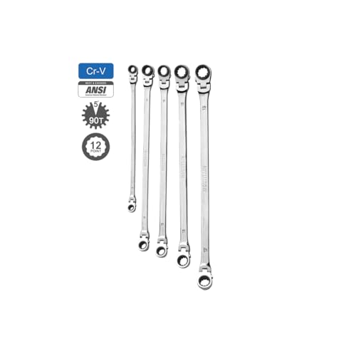 Mountain RM6 8-18mm 5-Piece Metric Double Box Universal Spline Reversible Wrench Set - Extra Long, 90 Tooth, 4° Swing Arc