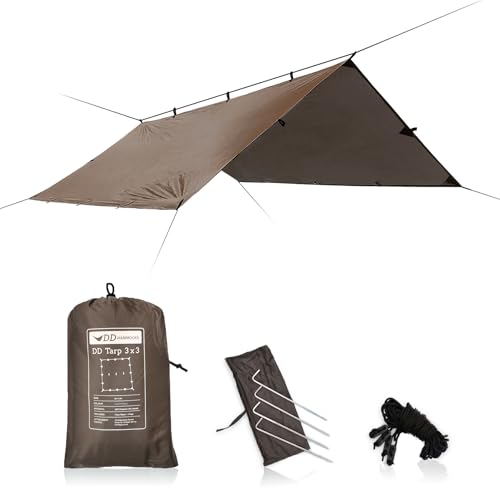 DD Hammocks Waterproof Tarp 3x3m Coyote Brown Lightweight Shelter for Camping