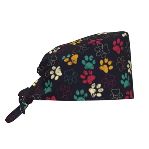 Yellow Bee Breathable Scrub Hat for Nurses & Doctors - Cat Dog Paw Print Variation