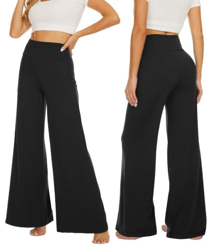 Wide Leg Palazzo Pants for Women No Pockets 3X-Large Plus Long Black - Soft, Stretchy Trousers