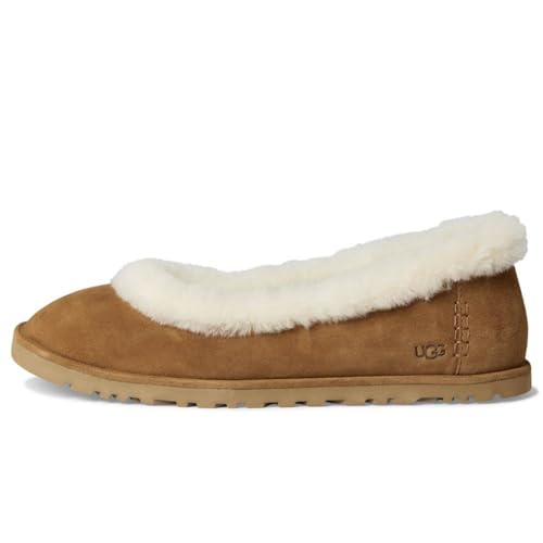 UGG Womens Zora Ballet Flat - Suede & Sheepskin, 6.5 Chestnut