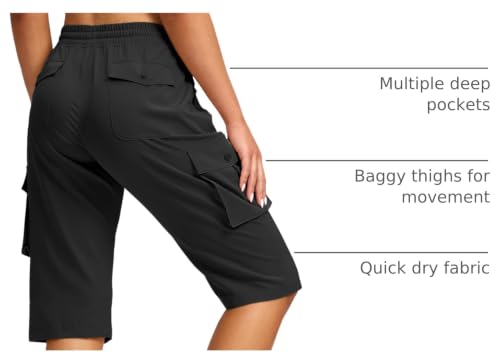 Viodia 15" Long Cargo Shorts for Women Hiking Bermuda - Large Black