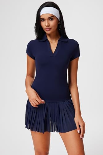Mudere 2-Piece Women’s Golf Outfit Set Tennis Skirt with Built-in Shorts - Small/Navy Blue