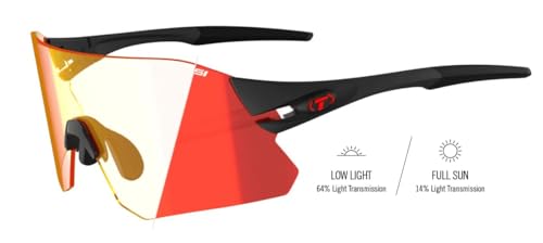 Tifosi Rail Rimless Shield Sunglasses for Cycling and Baseball - Matte Black Red Fototec
