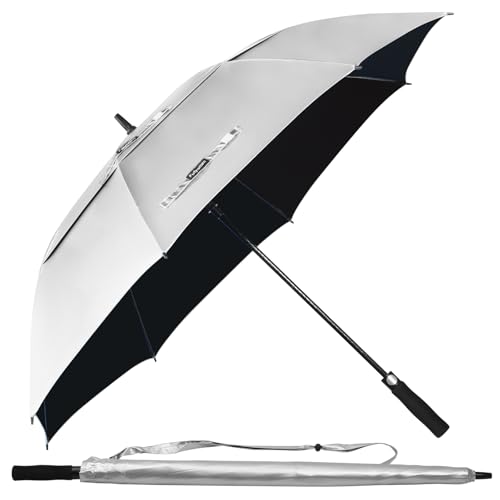 Silver 68-Inch UPF50+ Sun Umbrella UV Protection Windproof Golf Canopy
